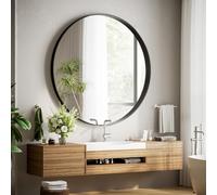 Koonmi Lussuoso specchio rotondo 120 cm, nero cornice profonda specchio da bagno rotondo specchio da parete rotondo con cornice in metallo spazzolato nero per bagno, soggiorno, ingresso decorazione da
