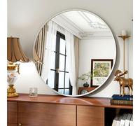 Koonmi Specchio da 80 cm rotondo argento specchio rotondo da parete con cornice in lega di alluminio per bagno, lavabo, soggiorno, camera da letto, ingresso decorazione da parete