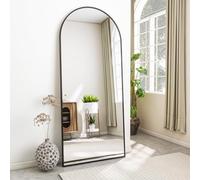 Koonmi Specchio da appoggio con parte superiore curva, 171 x 76 cm, grande specchio ad arco con vetro robusto, specchio intero montato a parete, appoggiato o posizionamento libero con clip, nero