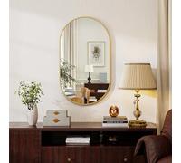 Koonmi Specchio da bagno ovale oro, 30 x 60 cm, ovale da parete in vetro temperato, specchio vanità senza distorsione, appeso orizzontalmente o verticalmente per camera da letto, ingresso, soggiorno