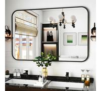 Koonmi Specchio da parete 90x120 cm nero, specchio da bagno con angolo rotondo, specchio moderno da parete con telaio in lega di alluminio per montaggio a parete orizzontale o verticale, nero