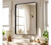 Koonmi Specchio da Parete con Cornice Profonda, 90 x 60 cm Specchio da Bagno Rettangolare di Lusso High-End, Angolo Filettato Cornice Specchio da Appendere Orizzontalmente o Verticalmente, Nero