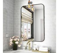 Koonmi Specchio da parete nero, 51x71 cm Specchio da bagno con angolo rotondo, Specchio moderno a parete con cornice in lega di alluminio per montaggio a parete orizzontale o verticale, Nero