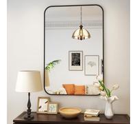 Koonmi Specchio da Parete Nero, Specchio da Bagno 61x91 cm con Angolo Tondo, Specchio da Parete Moderno con Telaio in Lega di Alluminio per Montaggio a Parete Orizzontale o Verticale, Nero