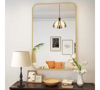 Koonmi Specchio da Parete Oro, Specchio da Bagno con Angolo Tondo 61x91 cm, Specchio da Parete Moderno con Telaio in Lega di Alluminio per Montaggio a Parete Orizzontale o Verticale, Oro
