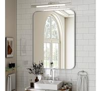 Koonmi Specchio da Parete per Bagno Argento 75 x 100 cm con Angolo Tondo Specchio Moderno da Parete con Cornice in Lega di Alluminio per Montaggio Orizzontale o Verticale, Argento