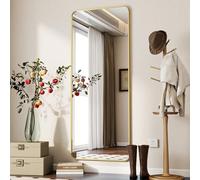 Koonmi Specchio da terra con angoli arrotondati, 53 x 163 cm, specchio intero con supporto, grande specchio da terra a pavimento, specchio intero da parete per camera da letto, soggiorno, oro