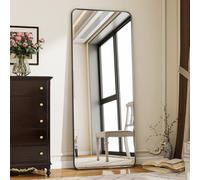 Koonmi Specchio da terra con angoli arrotondati, 53 x 163 cm, specchio intero con supporto, grande specchio da terra a pavimento, specchio intero da appendere a parete per camera da letto, soggiorno