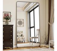 Koonmi specchio da terra con angoli arrotondati, 76 x 171 cm, supporto incluso, per camera da letto e soggiorno, colore nero