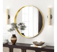 Koonmi Specchio di lusso rotondo da 61 cm, con cornice profonda dorata, specchio da parete rotondo con cornice in metallo spazzolato nero, per bagno, soggiorno, decorazione da parete d'ingresso