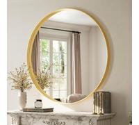 Koonmi Specchio Lussuoso Rotondo da 120 cm, Specchio da Bagno con Cornice Profonda in Oro, Specchio da Parete Rotondo con Cornice in Metallo Spazzolato Nero per Bagno, Soggiorno, Decorazione da Parete