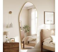 Koonmi Specchio pieno corpo 193 x 86 cm dorato a forma di diamante | Con supporto, da appoggiare o appendere, cornice in alluminio, vetro di sicurezza per camera da letto, guardaroba