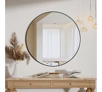 Koonmi Specchio rotondo da 50 cm, colore nero, specchio rotondo da parete con cornice in lega di alluminio per bagno, lavabo, soggiorno, camera da letto, ingresso decorazione da parete