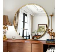 Koonmi - Specchio rotondo da 80 cm in oro con cornice in lega di alluminio - Specchio da parete classico per bagno sopra il lavandino, decorazione moderna da appendere per corridoio