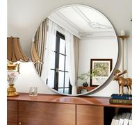 Koonmi Specchio rotondo da 91 cm, specchio da bagno, specchio da parete con cornice in metallo, grande specchio circolare da parete per bagno, soggiorno, camera da letto, ingressi, argento