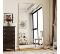 Koonmi Specchio Verticale Intero con Angoli Arrotondati 76 x 171 cm, Grande Pavimento Rialzato con Supporto e Appendiabiti da Parete per Camera da Letto