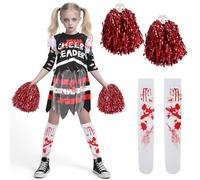 KOOOGEAR Costume di cheerleader zombiper,Costume Bambini Zombie costume zombie bambina Costume Halloween Studentessa Zombie con Pompon e Calzini Ginocchio Maniche per Halloween Carnevale Festa
