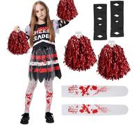 KOOOGEAR Costume di cheerleader zombiper,Costume Bambini Zombie costume zombie bambina Costume Halloween Studentessa Zombie con Pompon e Calzini Ginocchio Maniche per Halloween Carnevale Festa