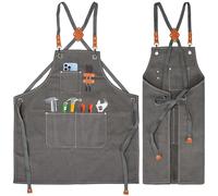KOOOGEAR Grembiule multifunzionale in tela, grembiule da lavoro, grembiule da saldatore, grembiule da cucina per griglia, con cintura regolabile, grembiule in lino adatto per cucina, giardino, fucina