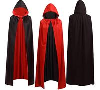 KOOOGEAR Mantello da vampiro per bambini e adulti, costume da vampiro, mantello da vampiro, con cappuccio, nero, rosso, per Halloween, masquerade, carnevale, feste di carnevale (nero, rosso, 90 cm)