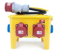 KOOP Elektro Scatola di distribuzione per cantieri con FI/LS, distributore portatile 7 uscite (1 CEE 32A / 2 CEE 16A / 4 x 230V), distributore di corrente mobile IP44 con cavo da 1,5 m H07RN-F 5G