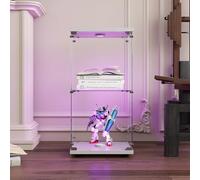 KOOPMAD Vetrina in vetro con luce a LED e lucchetto, armadietto per collezione, vetrina in vetro per soggiorno, camera da letto, 40 x 36 x 86 cm, 1 porta, 2 piani, bianco
