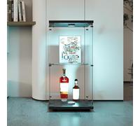 KOOPMAD Vetrina in vetro con luce a LED e lucchetto, armadietto per collezione, vetrina in vetro per soggiorno, camera da letto, 40 x 36 x 86 cm, 1 porta, 2 piani, nero