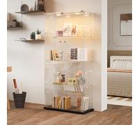 KOOPMAD - Vetrinetta in vetro, vetrina con 2 ante e luce LED, vetrina a 4 ripiani per soggiorno, ufficio, camera da letto, 78 x 35 x 163 cm, facile da montare, colore nero