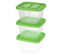 KOOPMAN Set di 3 scatole per alimenti in plastica, 155 x 155 x 100 mm, colore: verde/trasparente