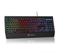 KOORUI Tastiera da gioco, layout tedesco QWERTZ con poggiapolsi, protezione ghosting, tastiere, cavo USB, 12 tasti multimediali, per Windows MacOS Linux, colore nero