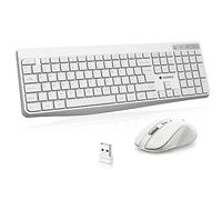 KOORUI Tastiera e mouse senza fili, set di tastiera silenziosa, layout tedesco QWERTZ con 12 tasti funzione da 2,4 GHz, tastiera per Windows, MacOS, bianco Linux