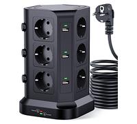 KOOSLA Multipresa 12 Prese 6 USB, 5M, Nero | 12 Prese, 6 USB-A, 3 Interruttori, Protezione Sovratensione, 5M Cavo, Casa, Ufficio