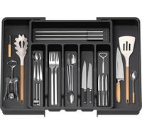 KOOSREEL Vassoio di utensili estensibile per cassetto,Range posate,Organizzatore di cassetti per la cucina, supporto di stoccaggio in plastica per posate, cucchiai, forchette ecc