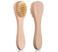 Kootinn Confezione da 2 mini spazzole asciutte, setole naturali, spazzola esfoliante per la pulizia del viso, per pelli morbide e altre aree sensibili come collo, petto e unghie