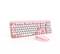 Kootop - Tastiera wireless, simpatica e colorata, con 104 tasti, stile retrò, con copritasti rotondi per PC, laptop, desktop, finestre, tastiere di casa e ufficio (rosa)