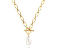 KOOUNUATA Collana con Pendente in Perla Barocca 18K Dorata Elegante e Chunky per Donne con Chiusura a Morsetto Collana Fatta a Mano Gioiello da Sovrapporre