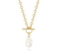 KOOUNUATA Collana con Pendente in Perla Barocca Bianca 18K Chiusura a Togliere Collana con Pendente in Perla di Conchiglia Irregolare Catena Tipo Goccia d'Acqua per Donne