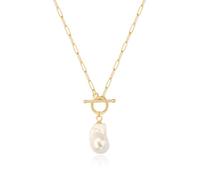 KOOUNUATA Collana con Pendente in Perla Simulata Barocca Catena Paperclip in Oro 18K Choker per Donna Grande Ciondolo in Madreperla Chiusura Frontale Gioielli 20”