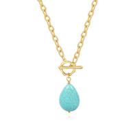 KOOUNUATA Collana con Pendente in Turchese Catena Spessa Placcata Oro 18K Collana con Chiusura Toggle alla Moda per Donna