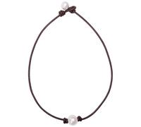 KOOUNUATA Single Cultured Perla D'acqua dolce Collana Choker per le Donne Gioielli di Cuoio Genuino Handmade 14 '' Marrone