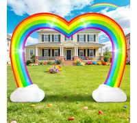 KOOY Arco arcobaleno gonfiabile da 3 m, a forma di cuore, arco gonfiabile Rainbo, decorazione da giardino con luci a LED, per esterni, feste di compleanno, feste, giardino, prato