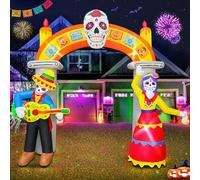 KOOY Arco gonfiabile con arco di Halloween da 2,5 m con scheletro a forma di teschio, decorazione a LED per prato, cortile, giardino