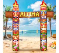 KOOY Arco gonfiabile Luau da 2,9 m, luci LED integrate, decorazioni per feste hawaiane Luau, gonfiabili estivi, arco all'aperto, decorazione tropicale per feste di compleanno per Luau Tiki bar