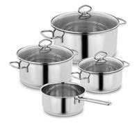 Kopf set di pentole in acciaio inossidabile - pentole a induzione con bordo di versamento, scala litri e coperchio di vetro - 4 pezzi