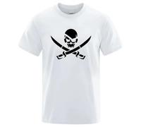 KOPHUUTR Men Pirate Skull Crossbones Graphic T-Shirt-Red White Nautical Design Summer Casual Round Neck Short Sleeve Tee