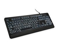 KOPJIPPOM Tastiera retroilluminata con stampa grande, silenziosa tastiera per computer cablata USB, full size con LED bianco illuminato, compatibile per desktop Windows, laptop, PC, giochi, nero