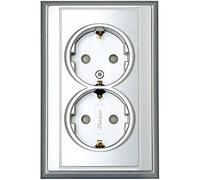 Kopp 927620086 - Presa Schuko doppia Malta con contatto di terra ed elevata protezione da contatto (protezione per bambini), colore: Argento