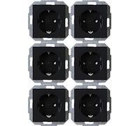 Kopp Athenis 943050058 - Frutti Elettrici, Confezione professionale, 6 prese con protezione da contatto, 16 A, 250 V, IP20, nero, superficie opaca