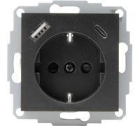 Kopp HK07 - Presa con contatto di protezione da incasso, USB A/C, corrente di uscita max. 3 A, 5 V, 55 x 55 mm, corrente nominale 16 A, tensione nominale 250 V, colore: antracite