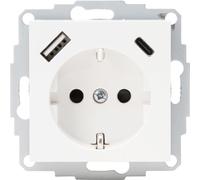 Kopp HK07 - Presa con contatto di protezione da incasso, USB A/C, corrente di uscita max. 3 A, 5 V, 55 x 55 mm, corrente nominale 16 A, tensione nominale 250 V, colore: bianco artico opaco